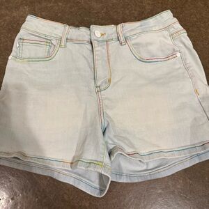 Judy Blue Light Blue Jean Shorts with Multicolor Stitching